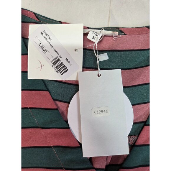 Mitto Shop V-Neck Top Striped Sleeveless Pink & Green Womens Med New with Tags - Picture 7 of 11